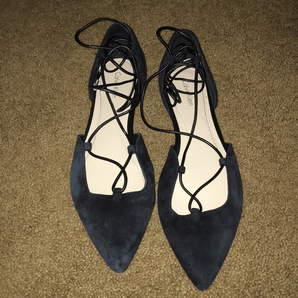 black Calvin Klein suede lace up flats